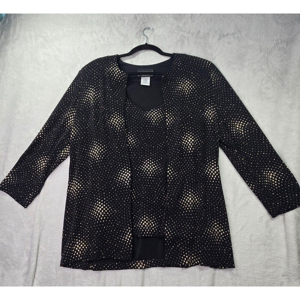 Alex Evenings 2pc Set Jacket Tank Women's 16 Black Gold Glitter Sparkly Twinset